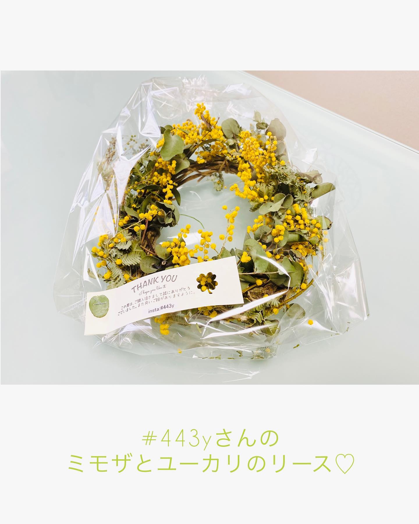 春先からずっと欲しいな、と思っていたミモザのリース。ご縁があって注文させていただき今日受け取りに行って来ました#443yさんのミモザとユーカリのリース。サロンに上がる階段の踊り場の、ふたつの窓の間にピッタリのサイズ。見るたびに笑顔になれそうです#443y#ミモザ#ミモザリース #ミモザとユーカリのリース #淡路島#studioprism