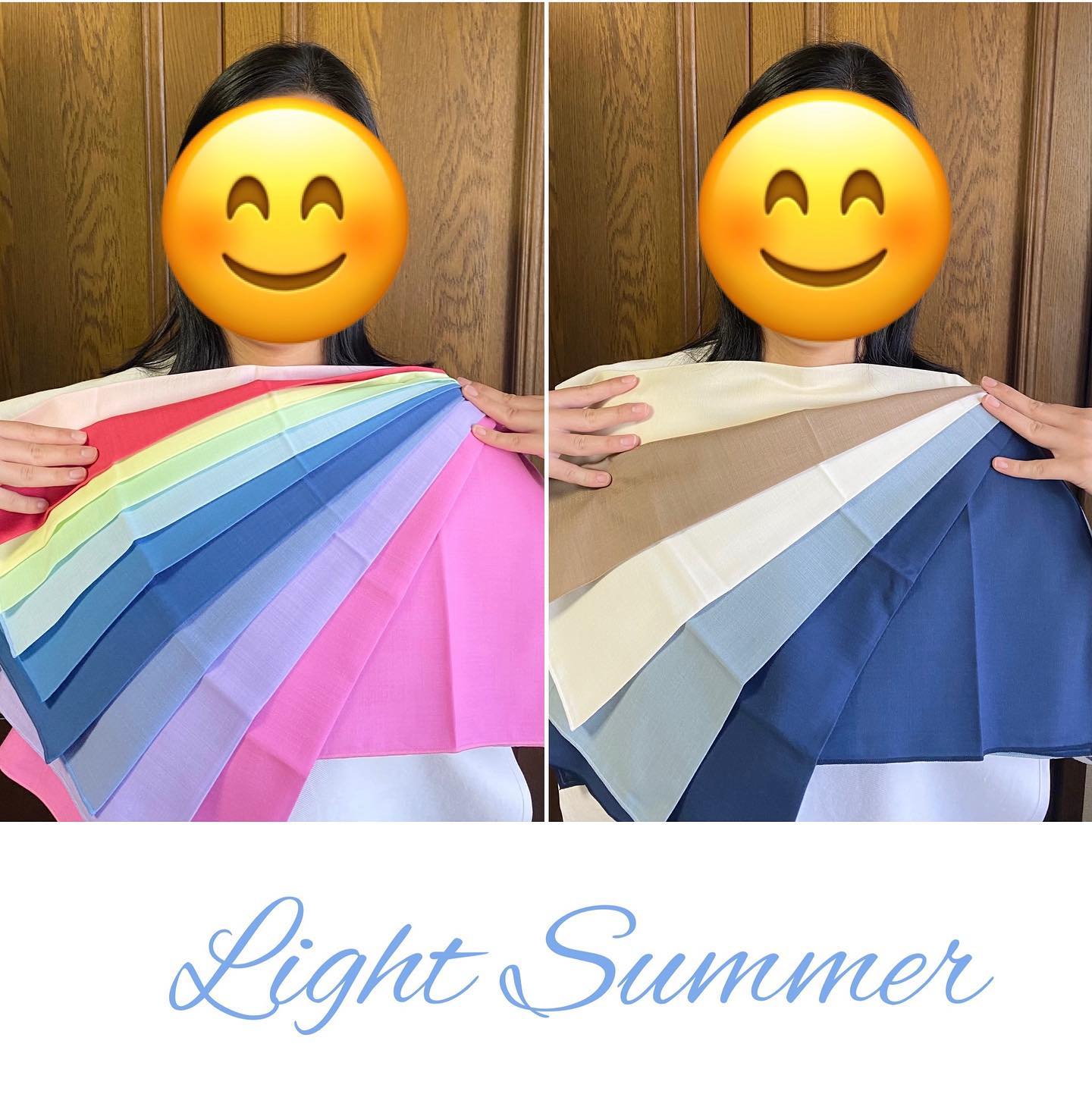 今日のお客様はフルカラー＆骨格・イメージコンサルティングに。studio prismのお客様は、今までに来ていただいた方のご紹介が多いのです。ありがとうございます黒、白、グレーをよく着られるというN様は、診断の結果ライトサマーのウェーブさん。診断前から「似合うと分かったら明るい色も着れそうです」とおっしゃっていたので、ぜひ今のベーシックカラーに、サマーの明るくて綺麗な色を組み合わせて楽しんでいただきたいですブルー系の色は特に肌の透明感が引き立って本当にお似合いでした一般的な骨格ウェーブのファッションイメージは、ふんわりヒラヒラなフェミニンタイプ。それがお好みなら問題なしですが、ウェーブの診断に驚かれる方もいらっしゃいます。お好きなファッションと、ウェーブのイメージがマッチしないからです。N様はネットの自己診断で何度かウェーブの診断になったということでしたが、ご自身ではストレートかな、と思われていたようです。でも「着物を着る時はデコルテとお腹に思い切りタオルを詰められる」のは、ウェーブさんらしいエピソード。お好きなファッションはカジュアル系なので、ストレートさんのファッションイメージに近かったのかも知れません。服のデザインやライン、着こなし方のポイントを押さえれば、ウェーブさんでももちろんカジュアルなスタイルも楽しめます。例えばTシャツならしっかり生地のボックスシルエットではなく、柔らかい生地である程度フィット感のあるデザインを選んだり、ジーンズは真っ直ぐなストレートよりはテーパードで裾をロールアップして足首を出す、など。まだお子さんも小さくて子育てにも忙しい日々が続くと思いますが、お似合いの色やデザインを取り入れて、オシャレを楽しんで下さいね#パーソナルカラー #パーソナルカラー診断#パーソナルカラー診断淡路島#15分類進化型パーソナルカラー #骨格診断 #骨格ウェーブ #似合う色#淡路島#studioprism